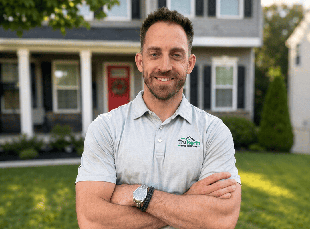 Example Co Team Member Professional man in uniform standing outdoors in front of a house.