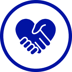 Illustration of a handshake forming a heart symbol for partnership and trust.