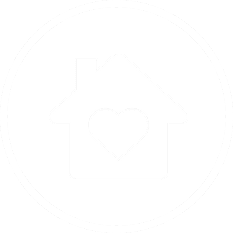 Home with heart icon representing care and community focus at Example Co.